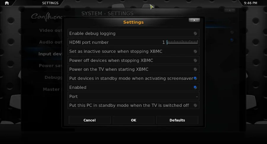 CEC Adapter settings page CEC Adapter settings page
