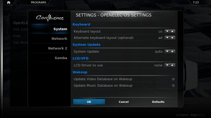 OpenELEC Settings Page OpenELEC Settings Page